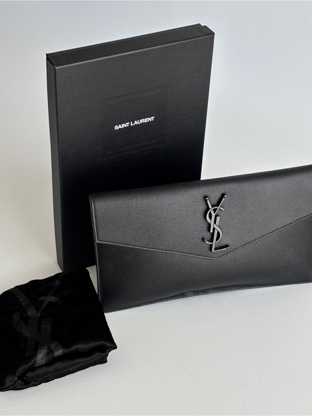 Saint Laurent Black Envelope Clutch with YSL Logo - Picture 3 of 5